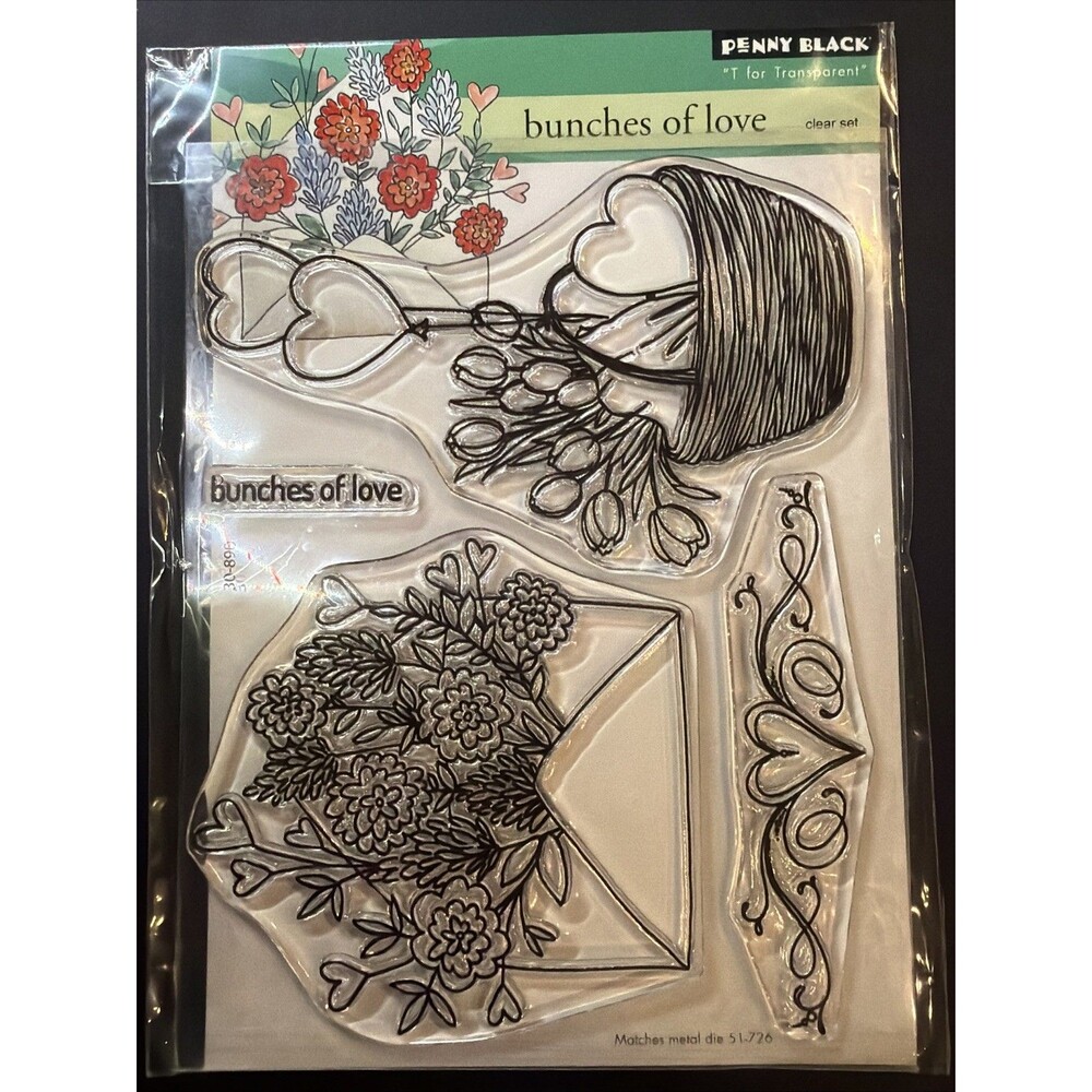 NEW PENNY BLACK STAMP Bunches of Love envelope heart floral flowers balloons